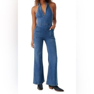 We The Free Women’s Halter Jean Jumpsuit Sz Large